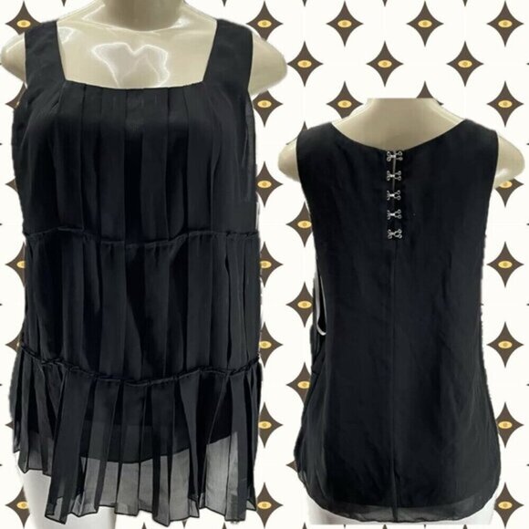 Laundry By Shelli Segal S Sheer Black Lined Tier Pleated Detail Sleeveless Top - Picture 1 of 6